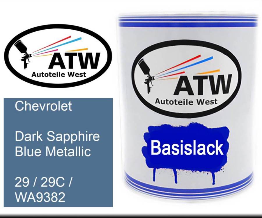 Chevrolet, Dark Sapphire Blue Metallic, 29 / 29C / WA9382: 1L Lackdose, von ATW Autoteile West.